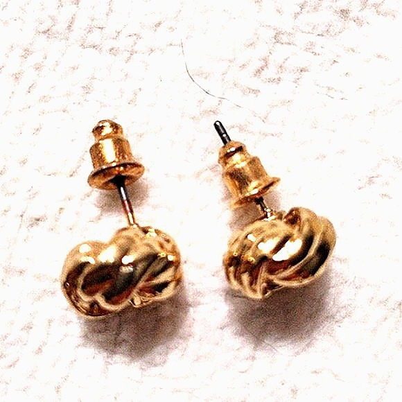 Knotted Gold Round Earrings Pierced Corpcore Office Career Traditional Classy - Picture 3 of 3